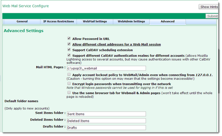 Webmail Advanced Tab