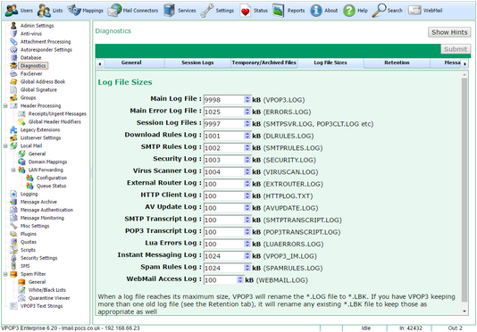 Diagnostics General Tab