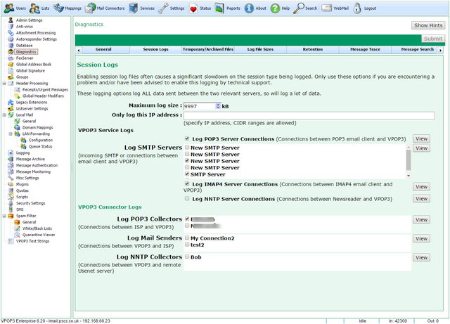 Diagnostics General Tab